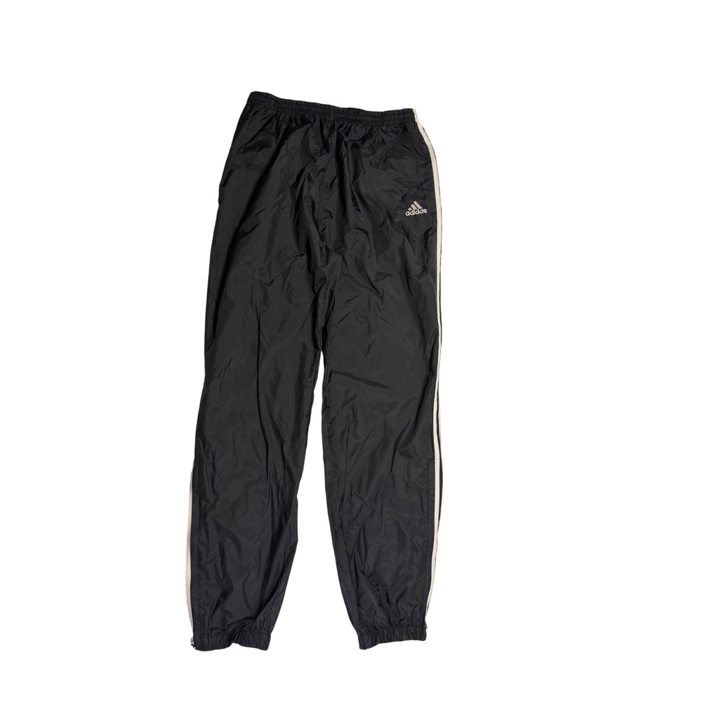 Vintage Y2K Adidas Track Pants Black White Stripe Nylon Windbreaker